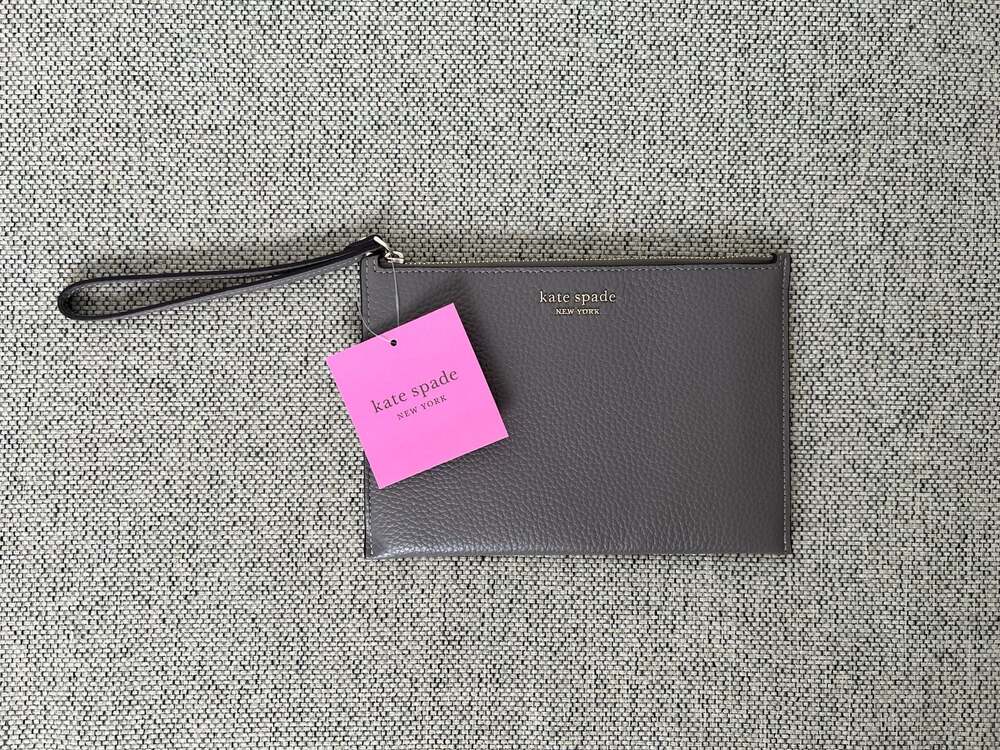 Kate Spade Veronica Pebbled Leather Wristlet in Mineral Gray KA185